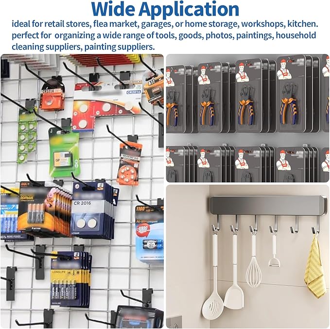 20Pcs Gridwall Hooks, Metal Grid Panel Hanging Peg Hooks, Grid Wall Accessory for Clothes Storage, Home Organization, Retail Display (Black, 6"/15Cm)