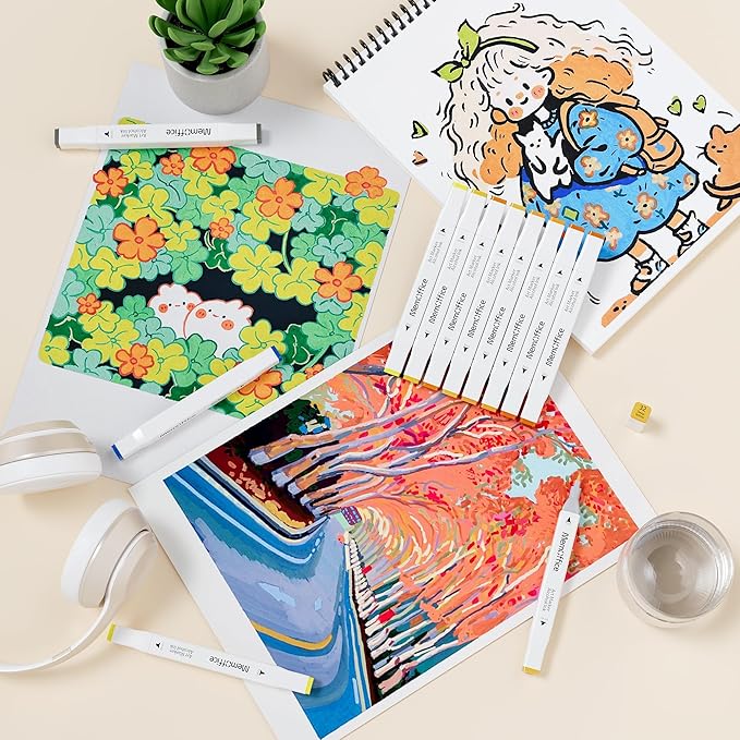 MemOffice 80 Colors Dual Tip Artist Alcohol Markers Set with Carrying Case - Perfect for Coloring, Drawing, Sketching, Card Making and Illustration - Perfect for Adults