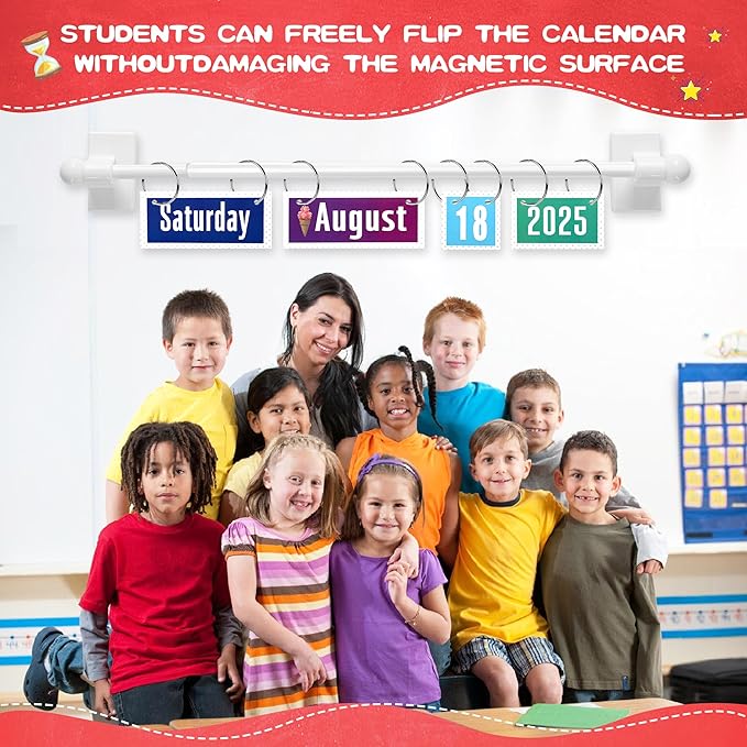 Magnetic Rod Flip Calendar for Classroom Colorful Classroom Calendar Date Cards Colorful Classroom Decor Magnetic Rod for Classroom Whiteboard