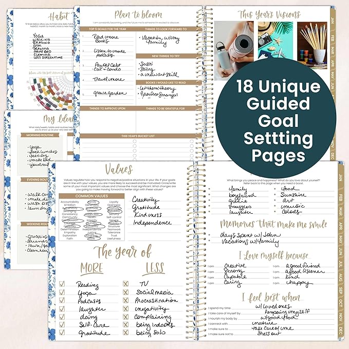 bloom daily planners 2026 Planner (January to December) - 8.5” x 11” Weekly & Monthly Dated Agenda Organizer Book with Stickers & Tabs - Flexible Soft Cover - Blue & White Floral