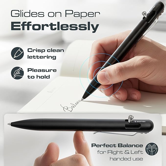 BASTION Aluminum Bolt Action HyperBolt Pen - CNC Machined Lightweight EDC Writing Tool, Refillable, Premium Everyday Carry Gift Pen for Professionals - Black