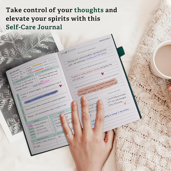 Mental Health Journal for Women and Men - Anxiety & Guided Journal with Mood & Habit Tracker - Take 5 Minuets Everyday - 91 Days Self Care Journal with Prompts, Green