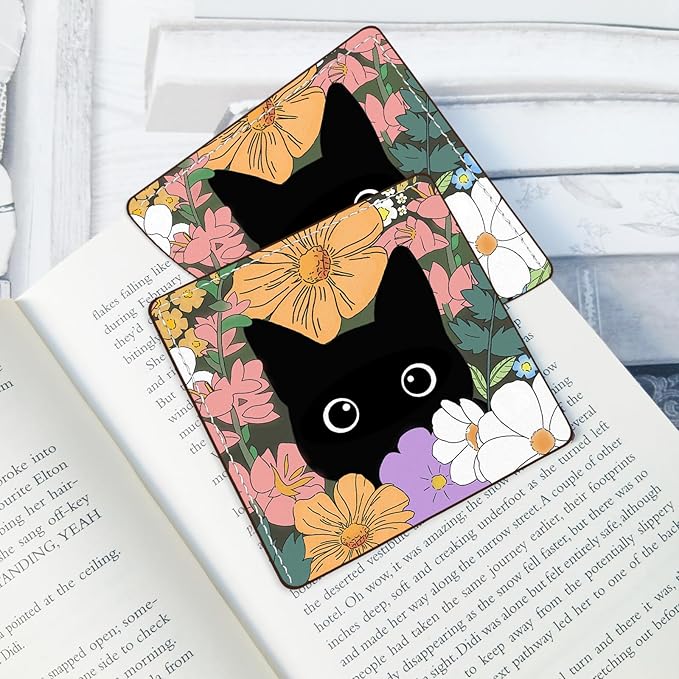 2 Pack Cat Hiding in The Flowers Leather Book Corner Bookmark, Durable Handmade Reading Accessories - Gifts for Readers, Women, Men, Teachers, Students