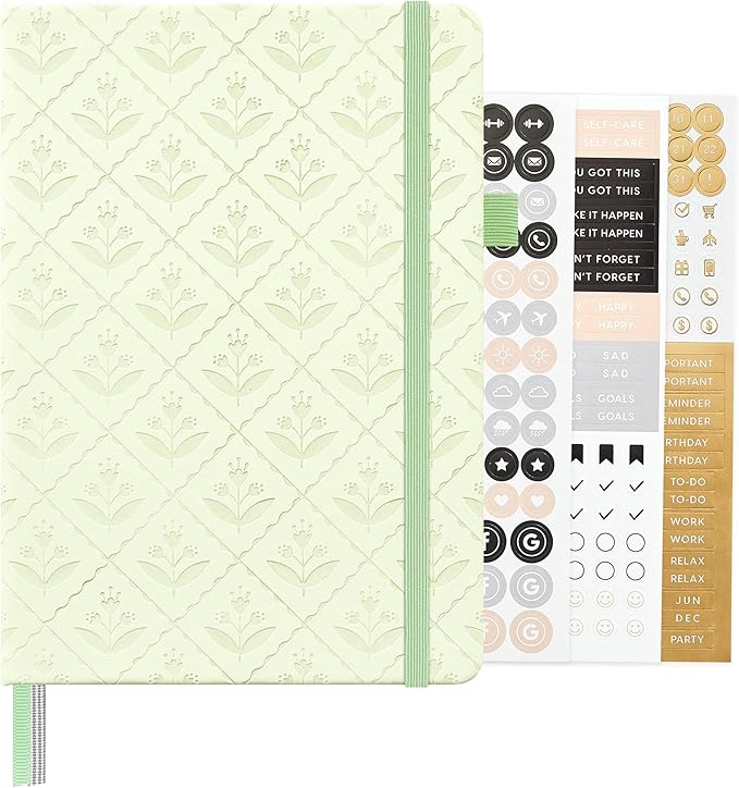 &And Per Se Bullet Dotted Journal, A5 Hardcover Aesthetic Notebook – 160 Pages 100gsm Thick Dot Grid Paper, 3 Sticker Sheets – Gift-Ready Journaling Kit for Women (Light Green)