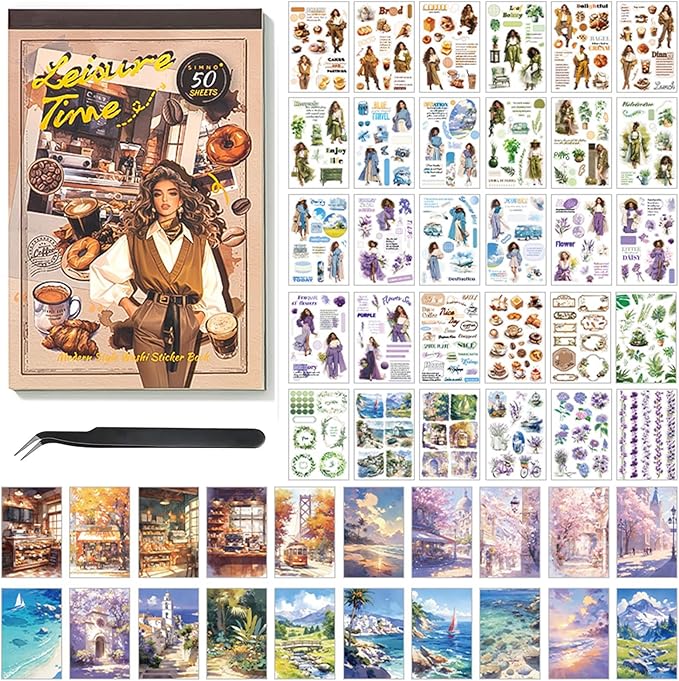 Vintage Washi Stickers for Scrapbooking, People Sticker Book for Journaling with 453PCS Scrapbook Stickers 20 Sheets Scrapbook Papers, Ephemera for Junk Journal Supplies DIY Crafts Arts Frame Album