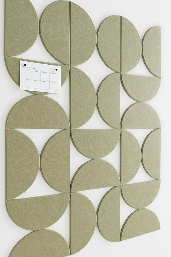 Large Bulletin Board Kit 48x36- Minimalist Wall Art to Replace Your Old Cork Boards for Walls for Office Decor - 24-Pack Semi-Circle Felt Wall Tiles for Home Office Décor (Sage)