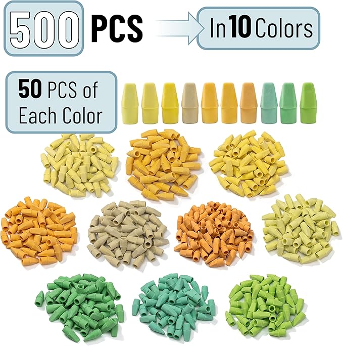 Mr. Pen- Pencil Erasers Toppers Bulk, 500 Pack, Colorful, Latex Free, No Smudge, Mr Pen Erasers for Pencils