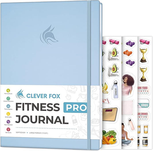 Clever Fox Fitness Journal PRO – Daily Workout Planner with Meal Planner & Habit Tracker – Gym Exercise Log Book for Women & Men – Fitness Planner Notebook – Lasts 6 Months, 7x10” - Light Blue