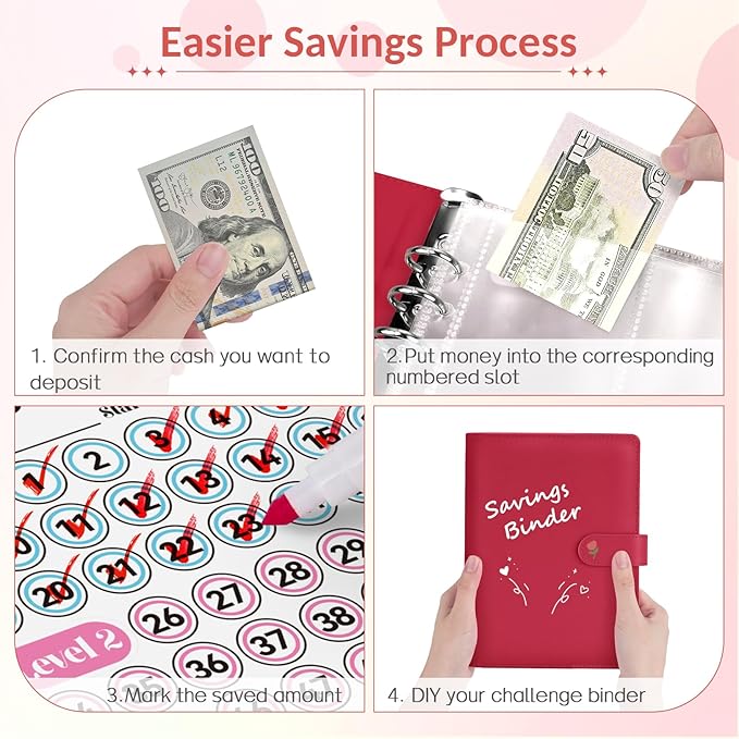 Sooez 100 Envelope Savings Challenge Book with 100 Pocket Pre-Numbered & Reusable Laminated Tracker