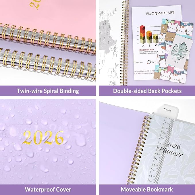 2026 Planner, Annecy Weekly ＆ Monthly Planner 2026, Jan. 2026 – Dec. 2026, 8.5" x 11" Monthly Agenda Planner with Tabs, Waterproof Flexible Cover, Spiral Binding, Double-sided Pocket, Bookmark, Purple