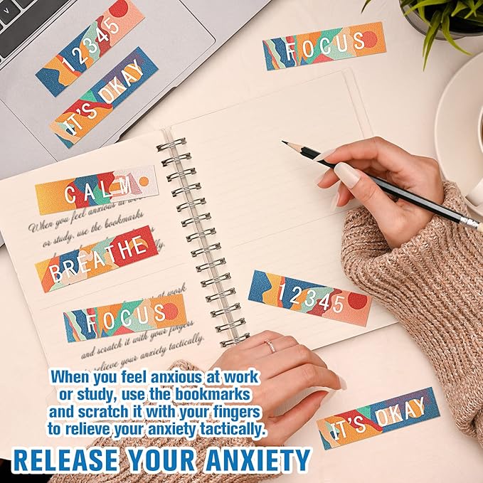 Crtiin 80 Pcs Anxiety Sensory Stickers with Inspirational Quotes Calm Textured Relief Mental Health Stickers Office Adhesive Sensory Tape Anti Stress for Adults(Stylish)