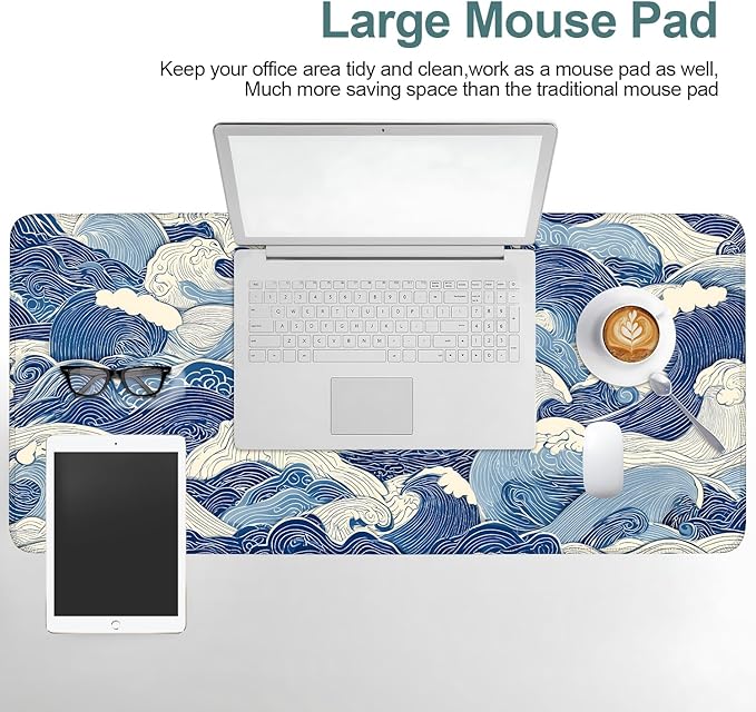 Ocean Waves Extended Gaming Mouse Pad 35.4 x 15.7 Inch – Stylish Desk Mat for Gaming, Office, and Study with Non-Slip Rubber Base