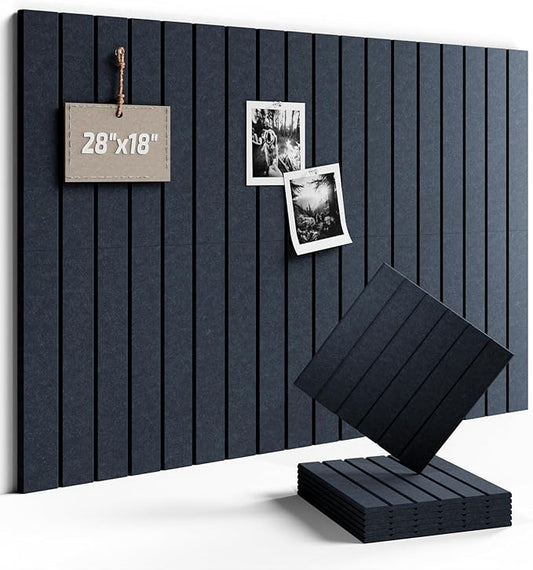 Fluxynara Felt Bulletin Board Tiles -28"x18" with 40 Adhesive Tabs, Cork Board Alternative for Office Decor, Push Pin Board Wall Organizer 6-Pack (Navy Blue)
