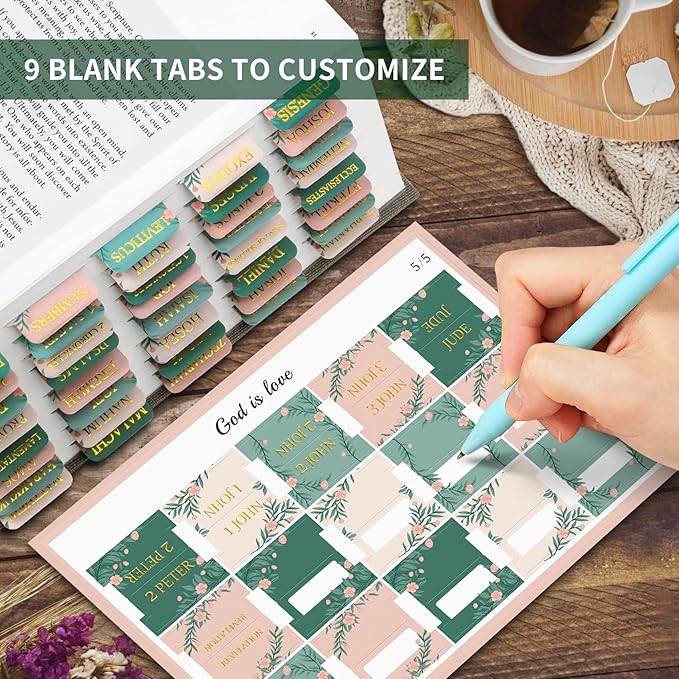 Bible Tabs for Women & Men, Laminated Bible Tabs for Study Bible, Large Print Bible Tabs for Easy Navigation, Bible Index Tabs, 66 Tabs Old & New Testament, Extra 9 Blank Tabs - Cottage Floral