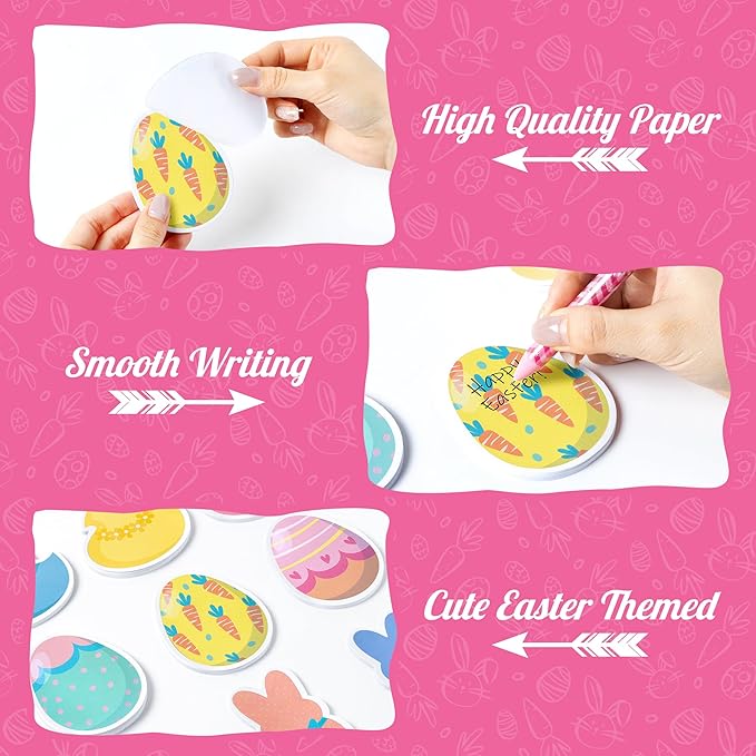 9 Packs Easter Sticky Notes Colorful Bunny Chick Egg Self-Adhesive Notepads Memo Pads Sunday School Classroom Office Stationery Supplies Spring Holiday Party Favors Basket Stuffers Gifts, 270 Sheets