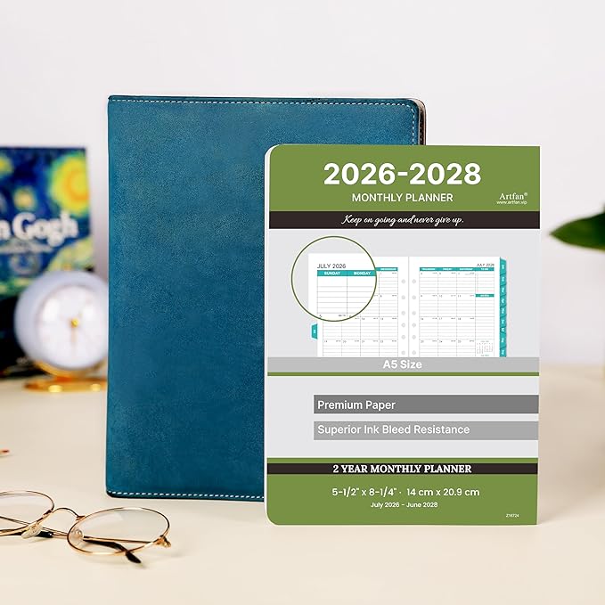 2026-2028 Monthly Planner Refill - Planner Inserts with 7-Hole Punched, 5-1/2" x 8-1/2", July 2026 to June 2028, Two Pages Per Month, 2026-2028 Calendar with Monthly Tabs