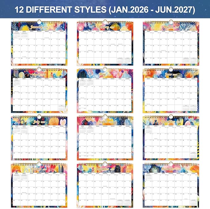 Calendar 2026 - 18 Monthly Wall Calendar, January 2026 - June 2027, 8.5" x 11", Calendar 2026 - 2027 with Twin-Wire Binding, Hanging Hook, Blocks and Julian Dates (Botanical Whimsy Wall Calendar)