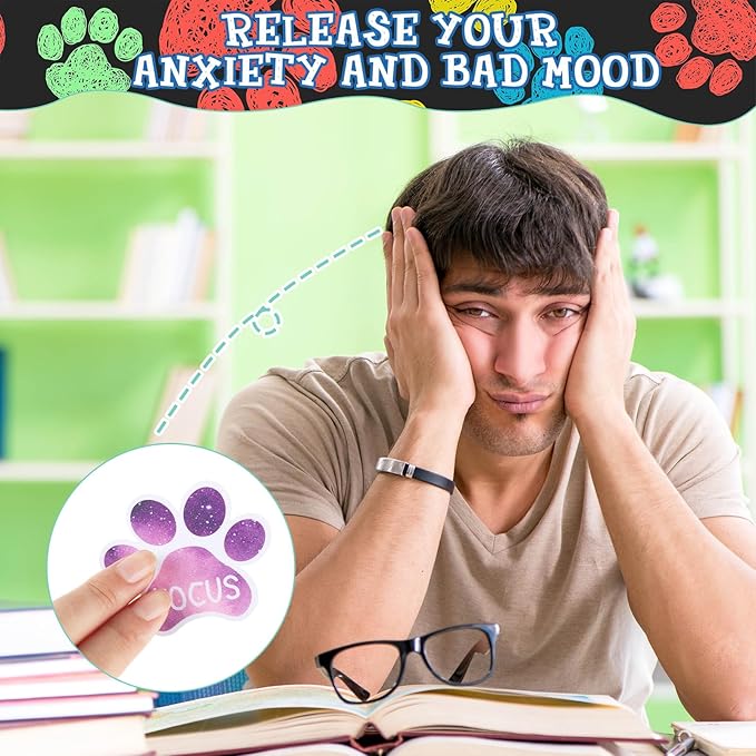 Crtiin 100 Pcs Sensory Strips Anxiety Calm Mindfulness Stickers Fidget Stress Breathing Sensory Sticker Different Textures Rough Tactile Tape for Mental Health Adults Desk Anxiety Relief(Paw)