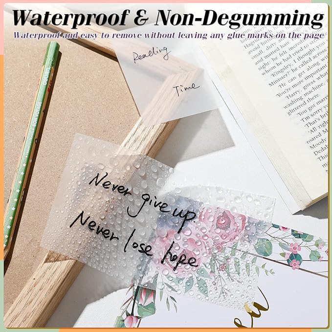 [1000 PCS] Transparent Sticky Notes, 6 Sizes Clear Sticky Notes Pads, Waterproof Self-Adhesive Translucent Sticky Notes for Annotating Books, See Through Sticky Notes for School & Office (Pack of 2)