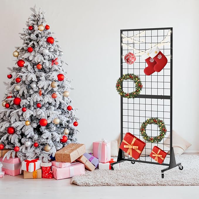 4-Pack Gridwall Panel Display Stand, 2'x5.5' Heavy Duty Floor Standing Rack with Detachable Girdwall, Movable Silent Wheel, Easy to Transport, Ideal for Retail & Craft Fairs