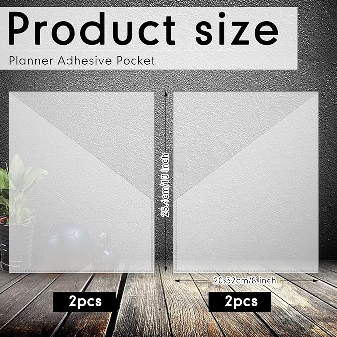 Chinco 4 Packs Planner Sticky Pockets - Clear Adhesive Pockets for Planners, Home, Office, and School Accessories(10 x 8 Inch)