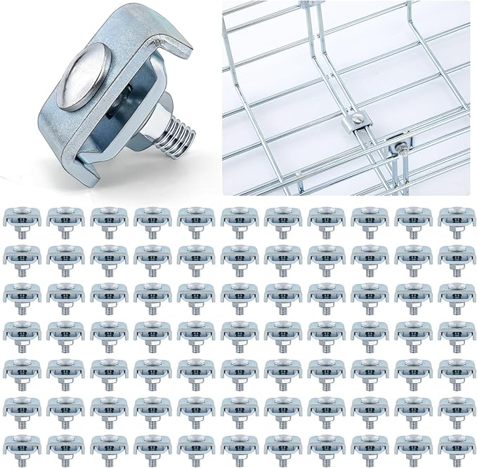 Zonon 50 Grid Wall Clips Splice Washer Kit, Mesh Cable Tray Wire Shelf Kit, Reinforced Joint Clamp for Wire Mesh Cable Tray, End to End Splice Connector Fit 4mm - 6mm Diameter