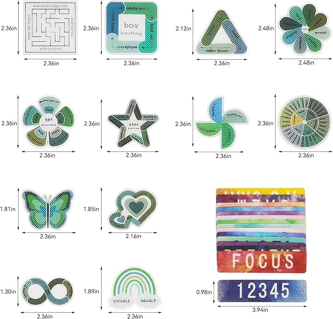 27PCS Sensory Stickers Mindfulness Calm Strips Stickers Scrapbook Supplies for Mood Calming with 2 Textured Counselor Supplies Adult Sensory Items Anxiety Relief Desk Fidget Tools for Classroom Office