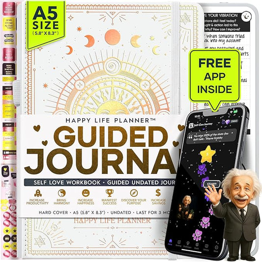 Guided Journal - Gratitude & Mental Health Journal for 5 Minute Daily | 90-Day Undated Planner for Positivity & Manifestation | Guided Mindfulness, Self Care & Reflection | Vision Board + Stickers