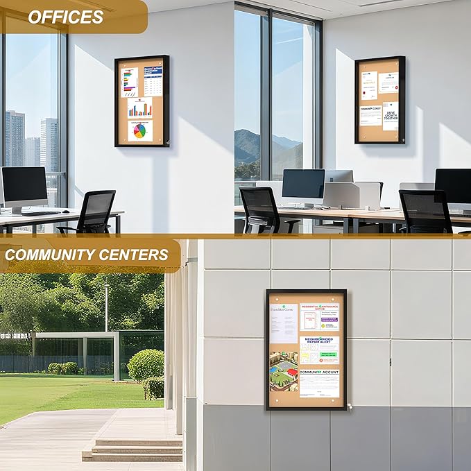 24"X36" Enclosed Bulletin Board, IP65 Waterproof Cork Notice Board Outdoor UV-Resistant, Lockable Bulletin Board for Office, School, Restaurants