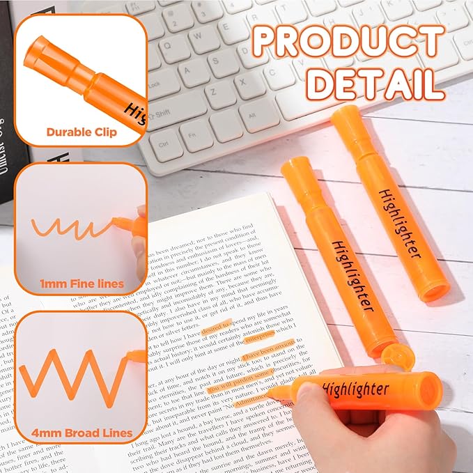 Qilery 30 Pack Highlighters Bulk, Tank Style Chisel Tip Highlighters Markers Pack Quick Drying for Adult Coloring, Home Office Supplies (Orange)
