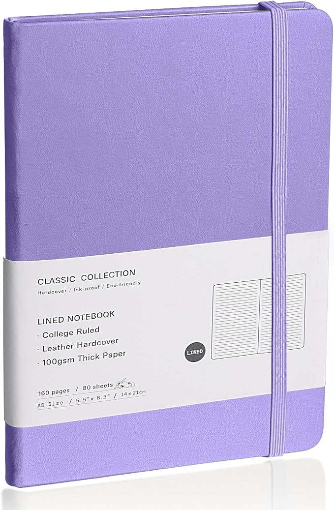 Lined Journal Notebook – Hardcover Notebook for Men & Women – Journals for Writing, Work, School, Home & Daily Notes, 160 Pages – Medium A5, 5.7"x8", 100 gsm Thick Paper (Mauve)