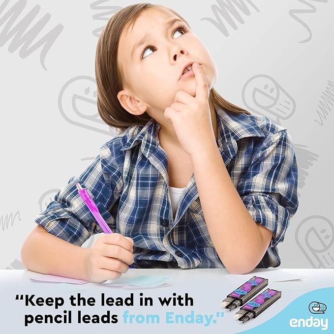 Enday Mechanical Pencil Refills, Black HB #2 Lead, White Eraser, Pack of 3 (20 Leads & 6 Erasers per Tube)
