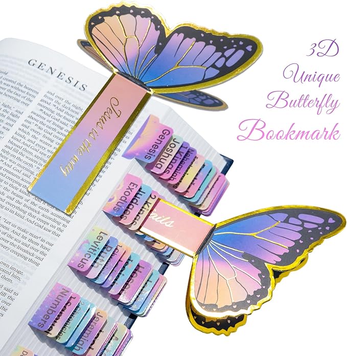 Bible Tabs & Butterfly Bookmark, Rainbow, Laminated, Large Print, Christian Gifts, Bible Study Supplies