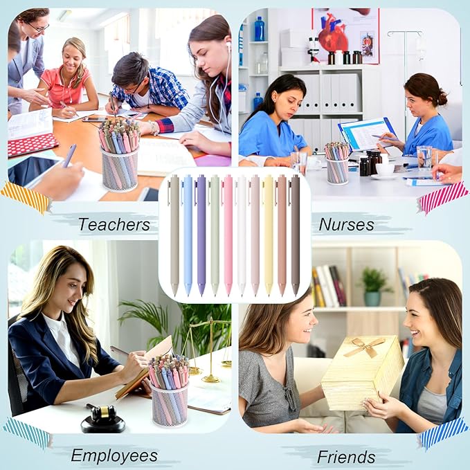 Crtiin 50 Pcs Gel Ink Pens Bulk, Black Ink 0.5mm Fine Point Retractable Pen Smooth Writing Office Supplies for Teacher Server Nurse Valentine Galentine Gift (Pastel Colors)