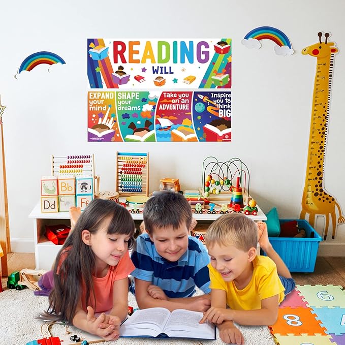 Sproutbrite Classroom Decorations - Reading Banner and Poster for Teachers - Bulletin Board and Wall Decor for Pre School, Elementary and Middle School Themes