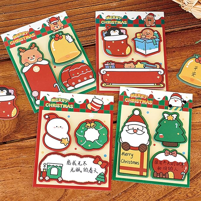 4 Pack Cute Sticky Notes Cartoon Christmas Sticky Memo Pads Kawaii Xmas Small Self-Stick Memo Note Pad Office School Supplies (Christmas)