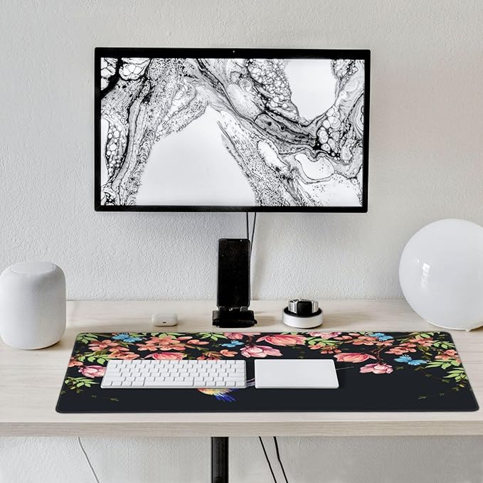 Extra Large Mouse Pads Hummingbirds and Flowers XXL Extended Mousepad with Stitched Edges Non-Slip Rubber Base Computer Keyboard Pad Desk Mat for Home Office Desk Decor, 35.4" X 15.7"
