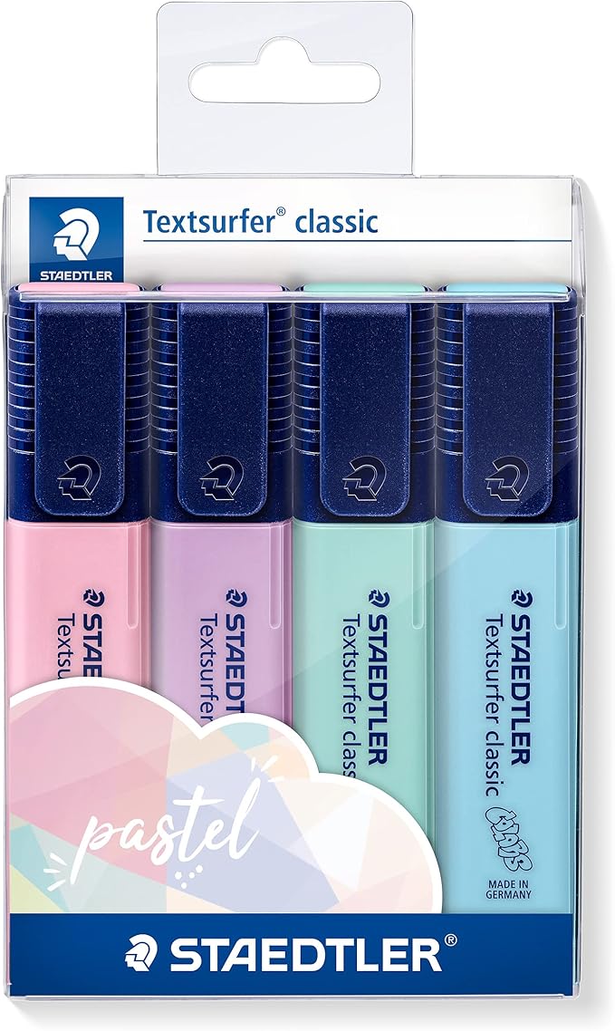 STAEDTLER 364 CWP4PA Textsurfer Classic Highlighter - Assorted Pastel Colours (Pack of 4)