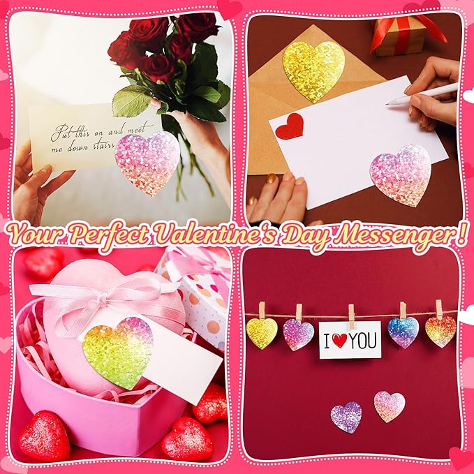 Teling 24 Pack Valentine's Day Sticky Notes Heart Shape Sticky Notes 3 x 3 Inch Sequins Notepads Bulk Cute Memo Pads for Galentines Party Gifts School Office Supplies (Bright)