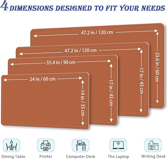 Non-Slip Desk Pad, 24" x 14" Large Mouse Pad, PU Leather Desk Mat with Suede, Laptop Desk Pad, Waterproof Keyboard Pad, Desk Blotter for Office/Home/Decor (Russet Brown)