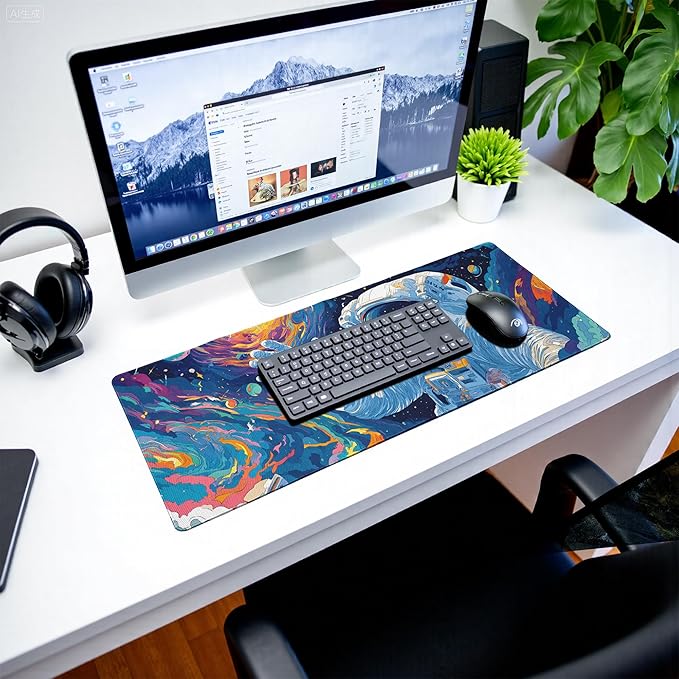 Astronaut Gaming Mouse Pad Abstract Sky Mouse Pad 31.5x11.8 Inch Texture Non-Slip Rubber Base Large Mousepad Stitched Edges Keyboard Mouse Mat Desk Pad for Office and Home