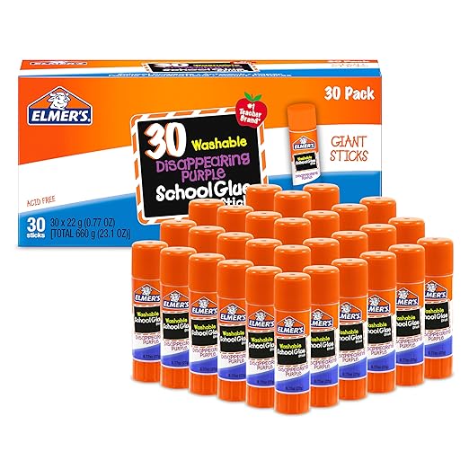 Elmer's Disappearing Purple School Glue Sticks Washable 22 Grams 30 Count