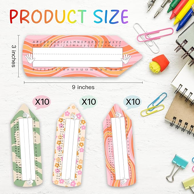 Pencil Name Tags, Self Adhesive Groovy Name Tags for Classroom, Pencil Stickers Decorations for Student Desks, Labels for Kindergarten Locker, 06