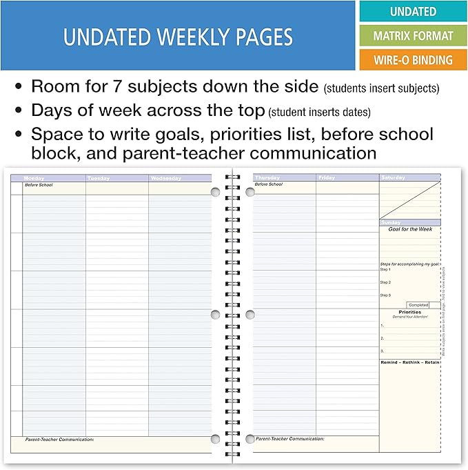 Elan Publishing Company Student Academic Planner 8 1/2 x 11" Weekly View (AOTAP-Undated)