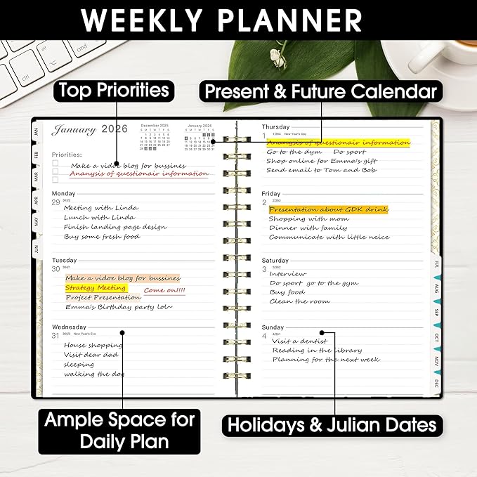Ymumuda 2026 Planner, Daily Weekly Monthly Planner, 2026 Calendar Planner (Jan 2026 - Dec 2026), 8.4" x 6.3", Teacher School Student Work Agenda with Tabs, Ideal for School Office Supplies