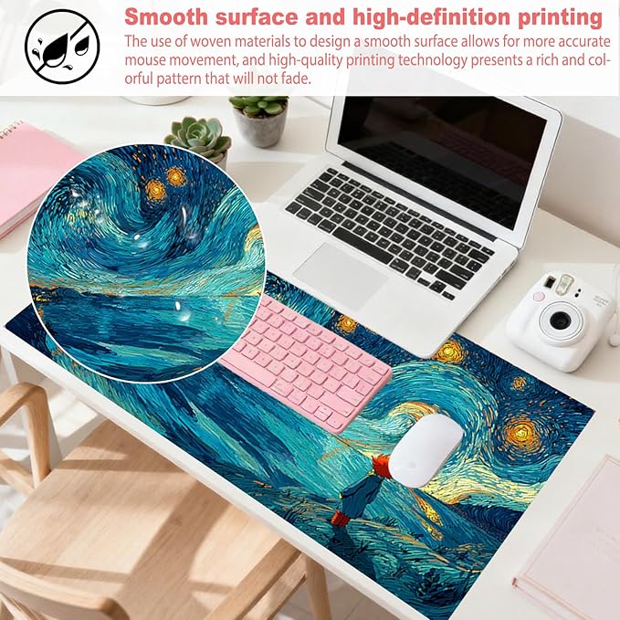 Nuxovilar Starry Night Large Mouse Pad Gaming Mouse Pad Polyester 11.8x31.4 Inches for Home, Studio, Office, Artistic Decor for Van Gogh Enthusiasts
