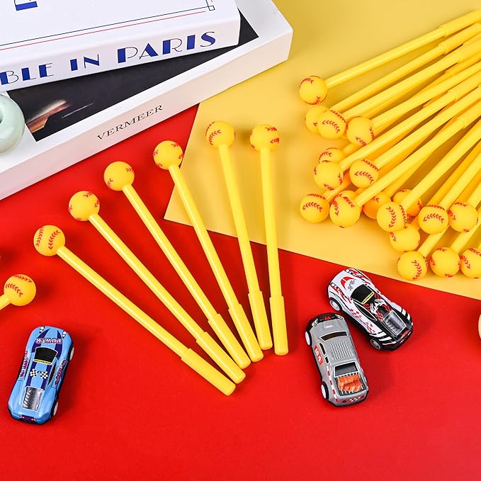 LiYiQ 25 Pcs Softball Party Favor Cartoon Cute Fun Pens for Kids Kawaii Softball Shape Gel Black Ink Pen Cute Softball Pens for School Office Home Student Kids Present