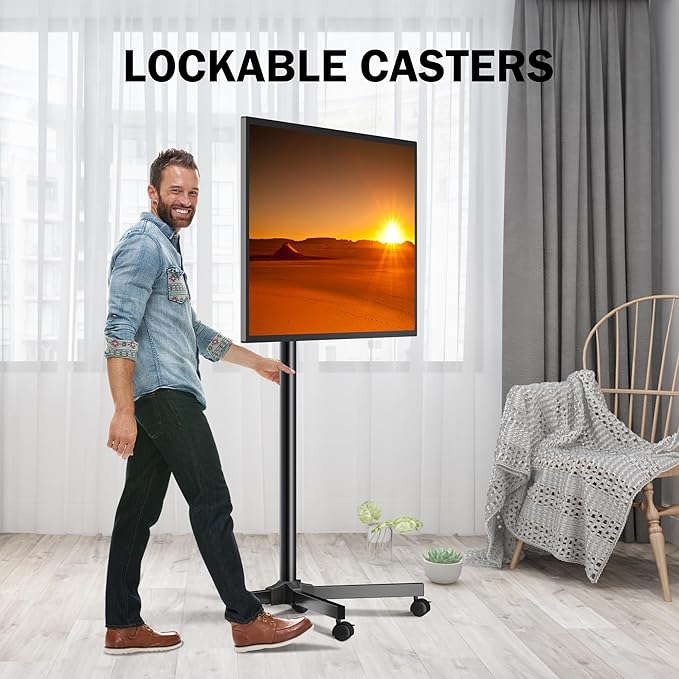 Mobile TV Carts, Rotating Rolling TV Stand on Wheels for 13-50" Flat/Curved TVs Height Adjustable 30° Tilt Floor TV Stand Portable Monitor Stand Holds up to 44lbs Max VESA 200x200mm ML1350