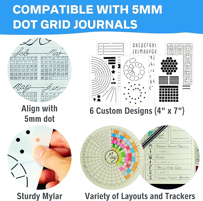 Ultimate Productivity Stencils & Stickers - x20 Sheets of Planner Stickers, x6 Stencils - Calendars, to Do Lists, Habit Trackers, Goals - Accessories & Supplies for Bullet Journals by Sunny Streak
