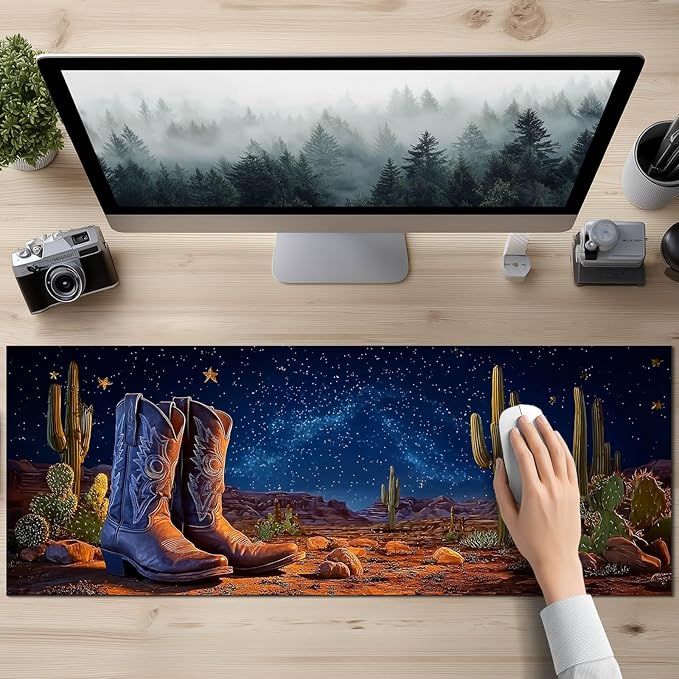 Large Mouse Pad Gaming Mousepad 31.5 x 11.8 Inch Keyboard Desktop Mat Diatomite XL Mouse Pad for Home and Office Desk Accessories with Western Desert Boots Night Sky Artwork Diatomite